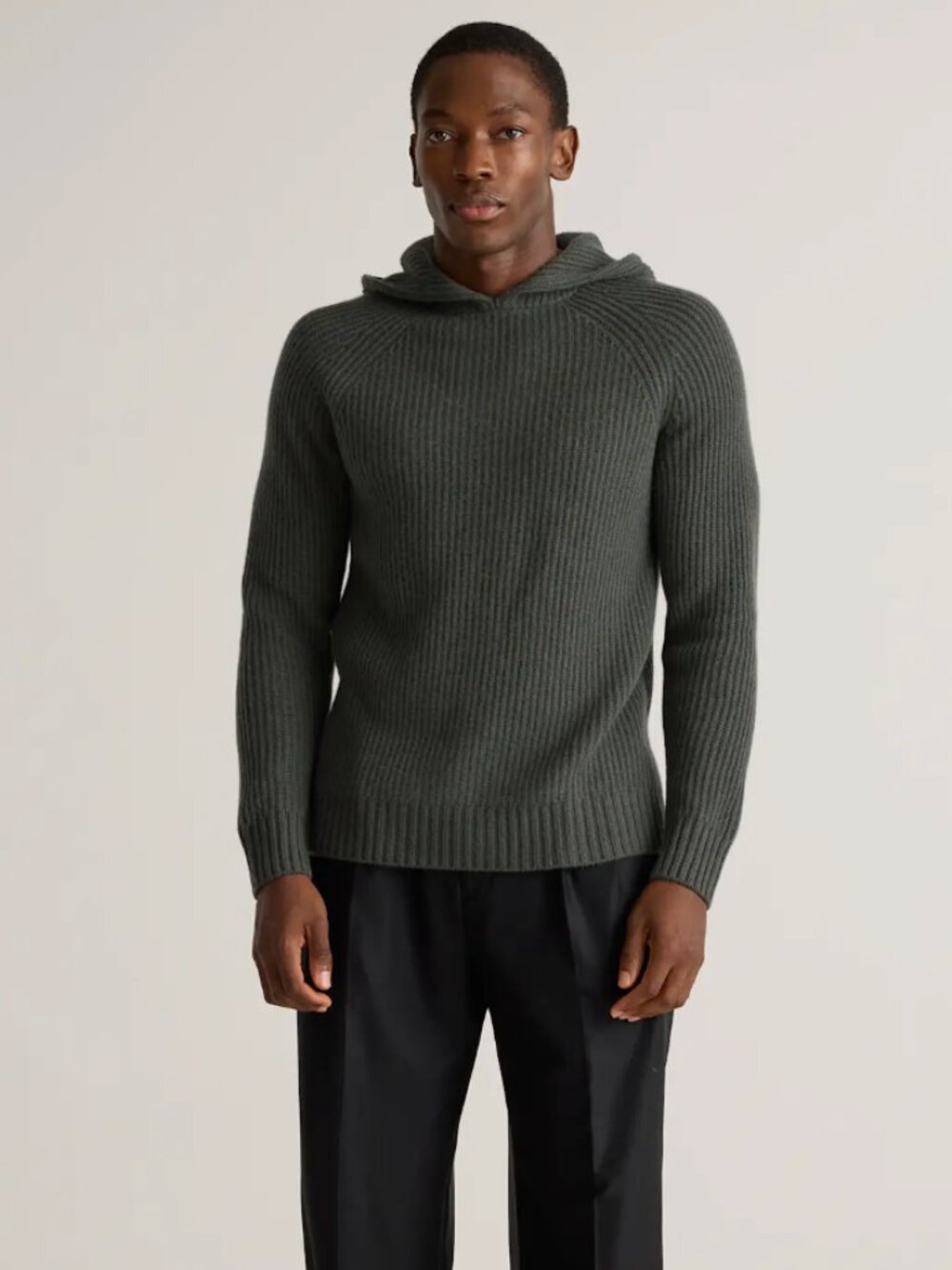 QUINCE Mongolian Cashmere Fisherman Pullover Hoodie in Moss, Size: Men's Medium